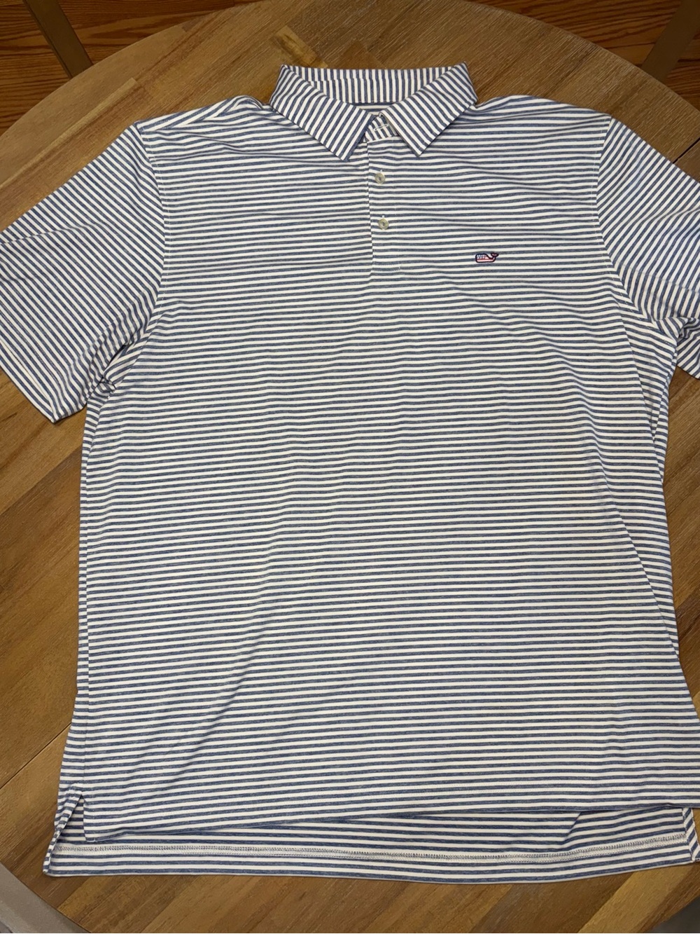 Vineyard Vines Men's Blue & White Striped Polo American Flag Whale